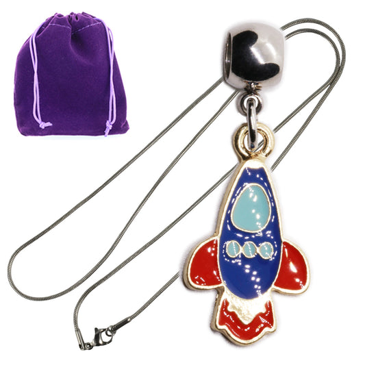 Rocket Ship Charm Necklace with Stainless Steel Snake Chain
