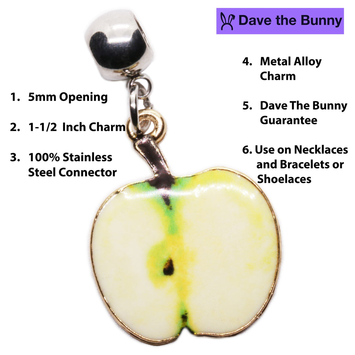 Apple Charm Necklace with Stainless Steel Snake Chain