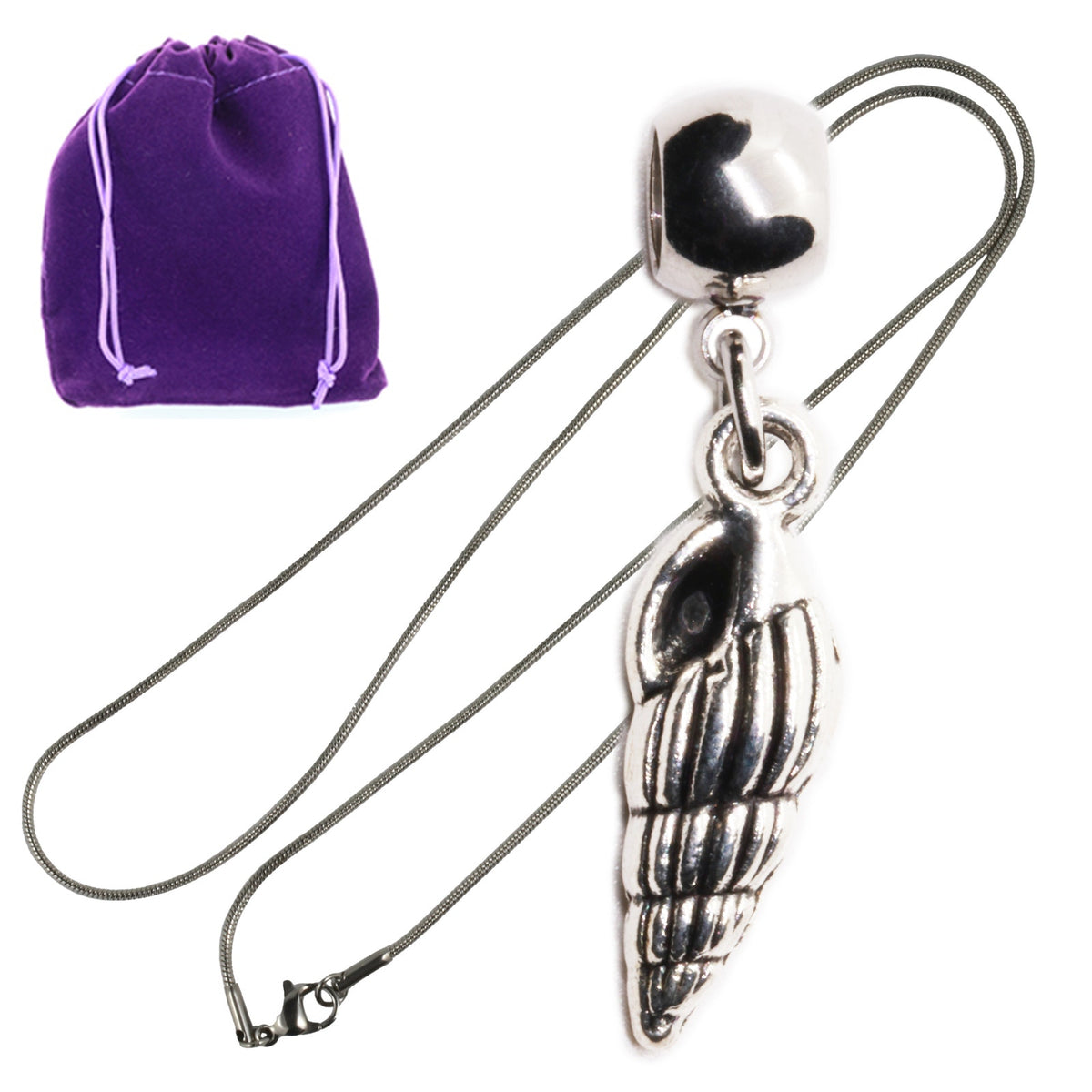 Shell Conch Charm Necklace with Stainless Steel Snake Chain