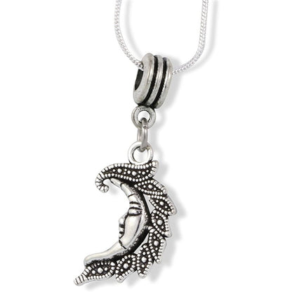 Moon Flares Back Charm Necklace with Stainless Steel Snake Chain