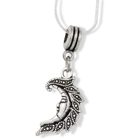 Moon Flares Back Charm Necklace with Stainless Steel Snake Chain