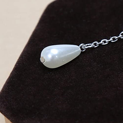 EPJ Willow Leaf with Two Faux Pearls on Silver Coloured Chain Necklace