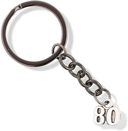 Number Eighty 80 Charm Keychain