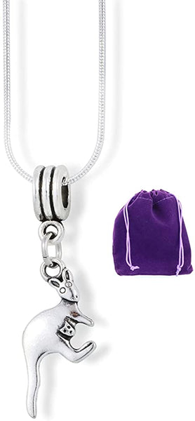 Kangaroo Necklace | Kangaroo with Joey in Pouch Charm Snake Chain Necklace