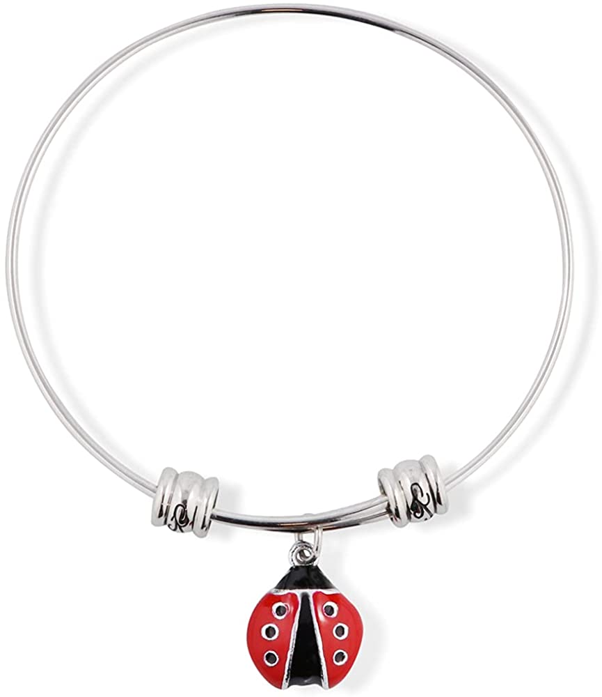 Ladybug with six black dots and black head Fancy Charm Bangle