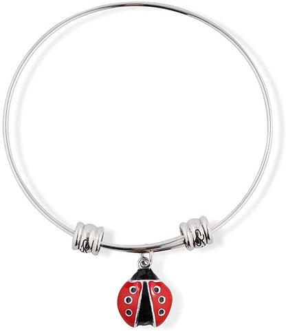 Ladybug with six black dots and black head Fancy Charm Bangle