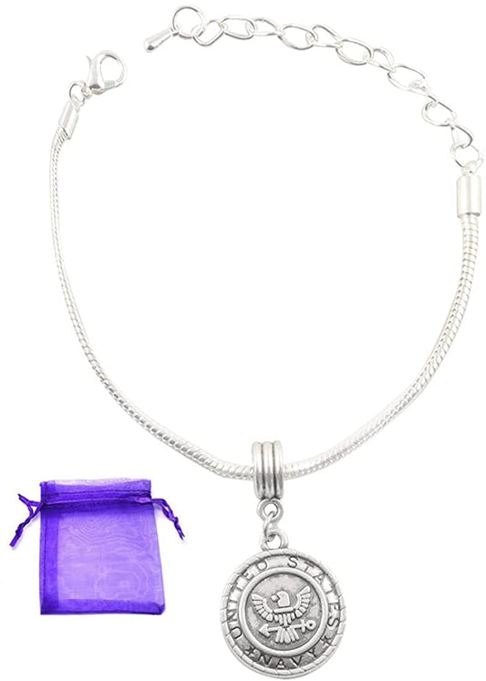 Emerald Park Jewelry United States Navy Bracelet | Stainless Steel Snake Chain Charm Bracelet