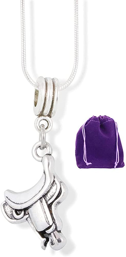 English Riding Horse Saddle Charm Snake Chain Necklace