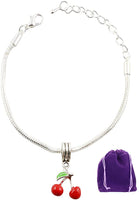 Emerald Park Jewelry Cherry Bracelet | Stainless Steel Snake Chain Charm Bracelet