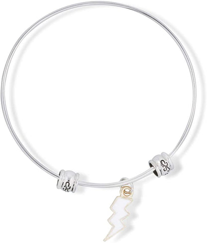 White Lightning Bolt Fancy Charm Bangle