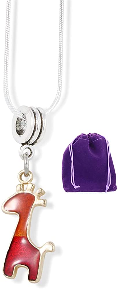 EPJ Giraffe with Four Horns and Tail Charm Snake Chain Necklace