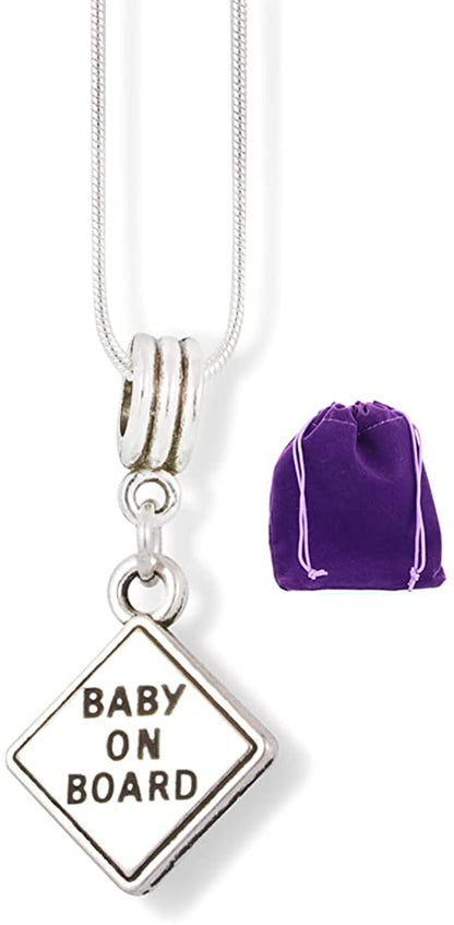 Baby on Board Text Charm Snake Chain Necklace