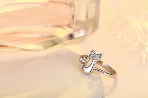 Emerald Park Jewelry Cute Cat and Heart Rhinestone Silver Plated Engagement Ring