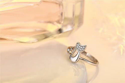 Emerald Park Jewelry Cute Cat and Heart Rhinestone Silver Plated Engagement Ring