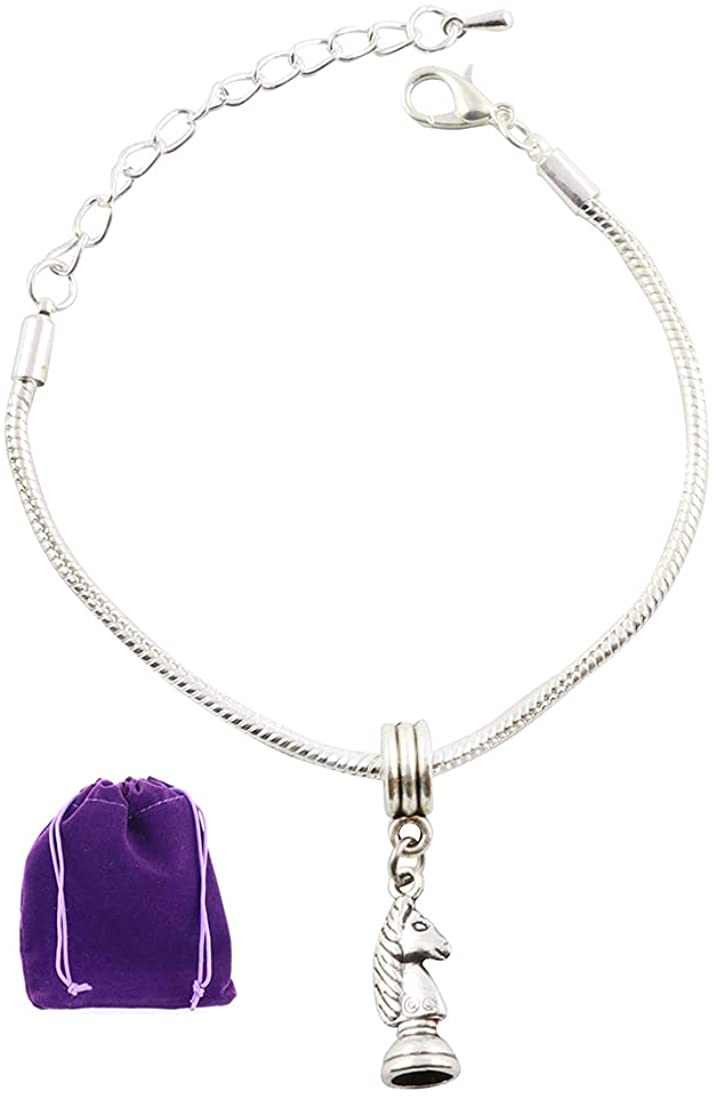 Knight Horse Chess Piece Snake Chain Charm Bracelet