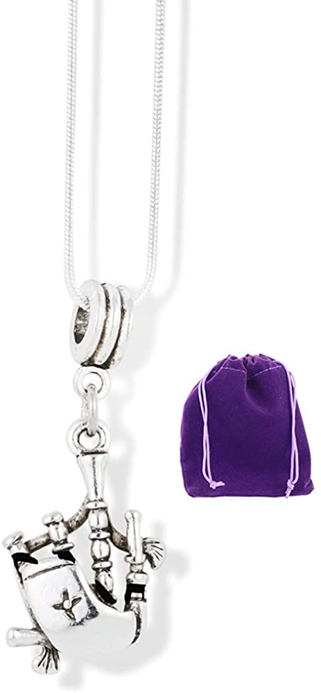 Bag Pipes Scottish Musical Instrument Charm Snake Chain Necklace