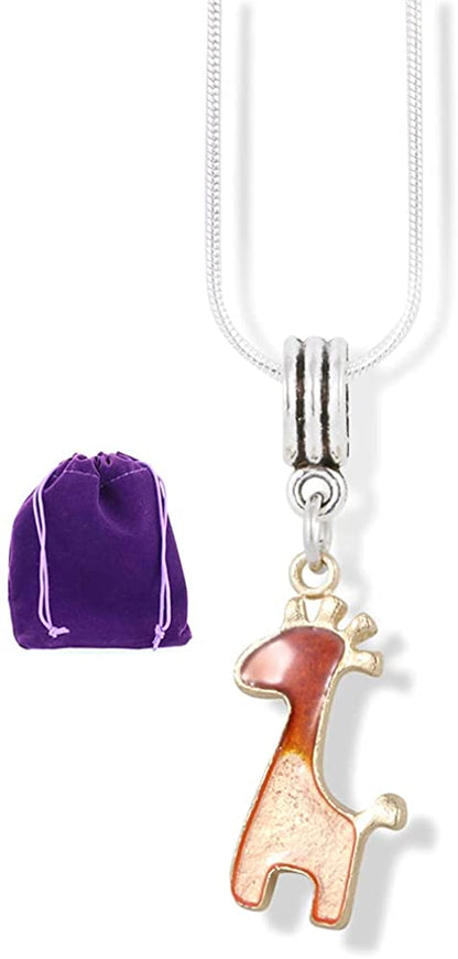 EPJ Giraffe with Four Horns and Tail Charm Snake Chain Necklace