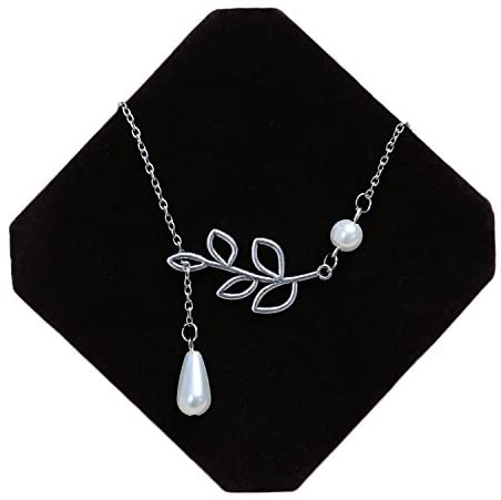 EPJ Willow Leaf with Two Faux Pearls on Silver Coloured Chain Necklace