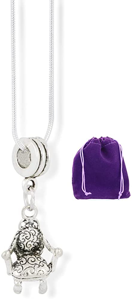 Chair Comfy Sitting (high back antique with swirls) Charm Snake Chain Necklace