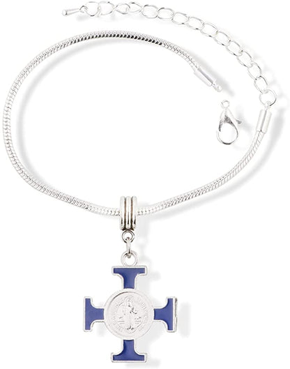 Saint Michael Blue Cross Snake Chain Charm Bracelet