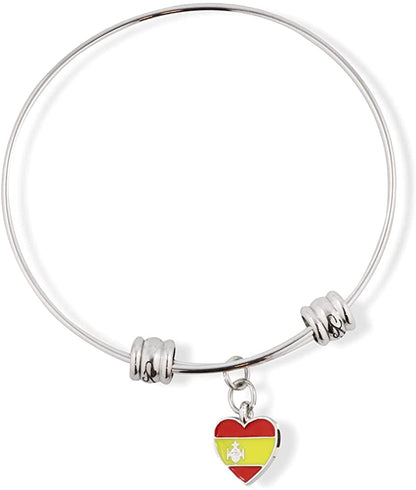 Spanish Flag on a Heart Fancy Charm Bangle