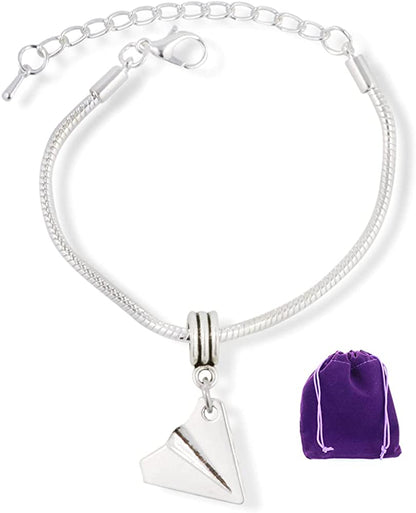 Paper Airplane Bracelet | Plane Snake Chain Charm Bracelet Jewelry