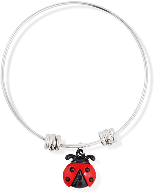Ladybug Bracelet | Lucky Ladybug Four Black Dots No Legs and Two Antenna Fancy Charm Bangle