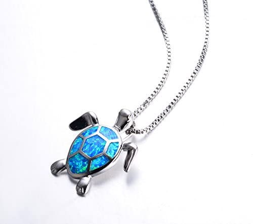 EPJ Turtle Silver with Vibrant Blue and Silver Coloured Shell on Box Chain Silver Necklace