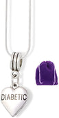 EPJ Diabetic Text on Heart Charm Snake Chain Necklace