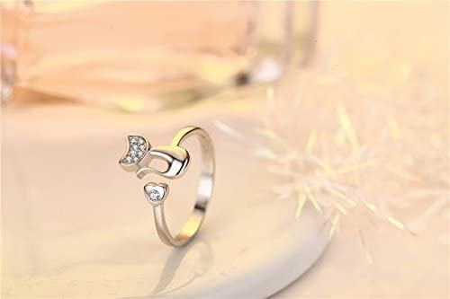 Emerald Park Jewelry Cute Cat and Heart Rhinestone Silver Plated Engagement Ring