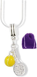 Tennis Racket (Racquet) with Yellow Tennis Ball Charm Snake Chain Necklace