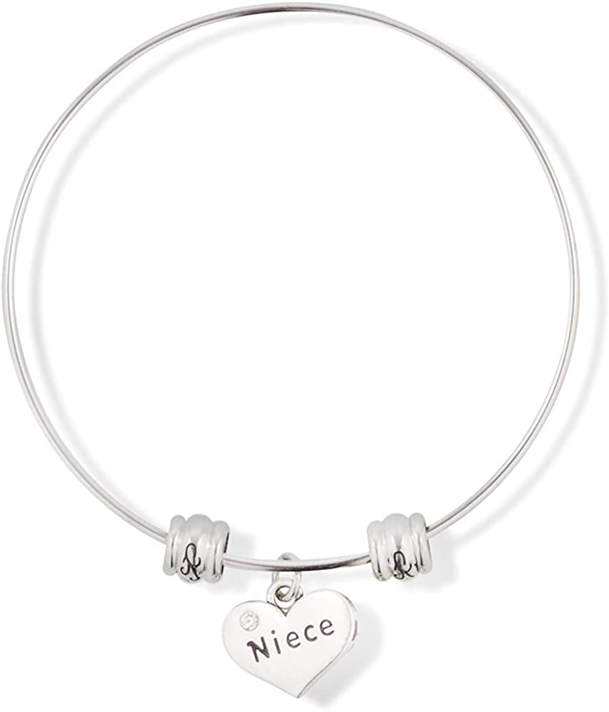 Niece on a Heart with Rhinestone Fancy Charm Bangle