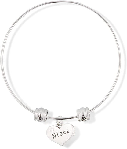 Niece on a Heart with Rhinestone Fancy Charm Bangle