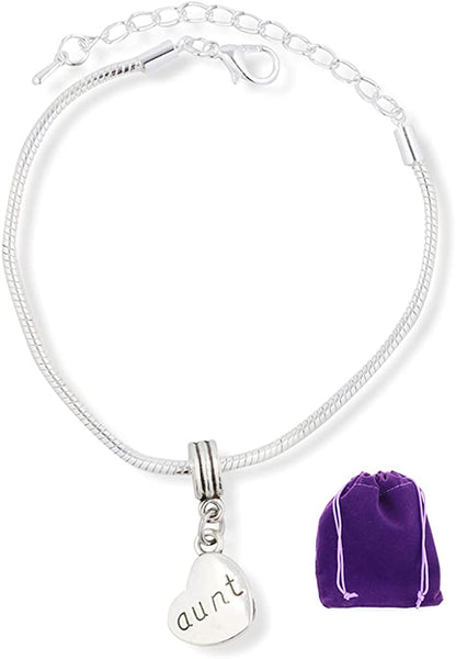 Aunt on a Heart Snake Chain Charm Bracelet