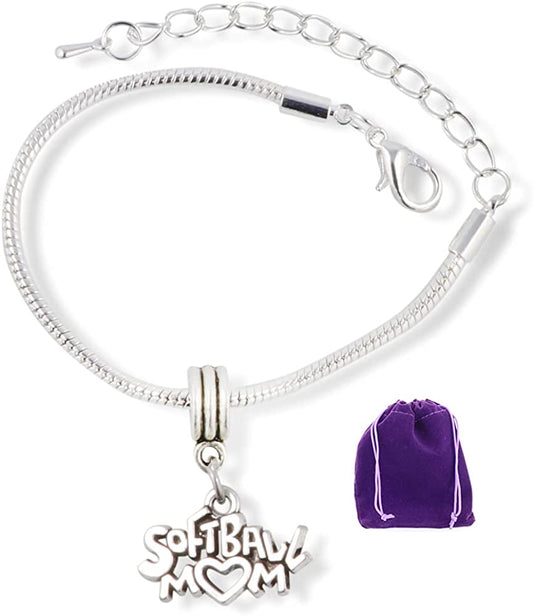 Softball Mom Snake Chain Charm Bracelet
