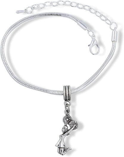 Emerald Park Jewelry Cheerleader with Pom Poms Snake Chain Charm Bracelet