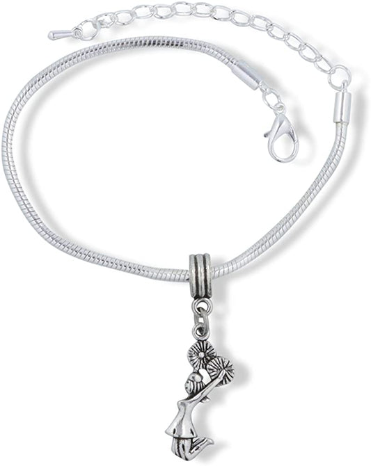 Emerald Park Jewelry Cheerleader with Pom Poms Snake Chain Charm Bracelet