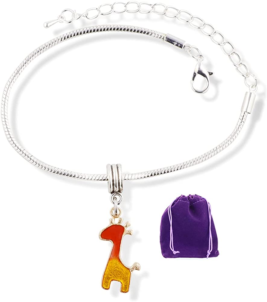 EPJ Giraffe with Four Horns and Tail Snake Chain Charm Bracelet