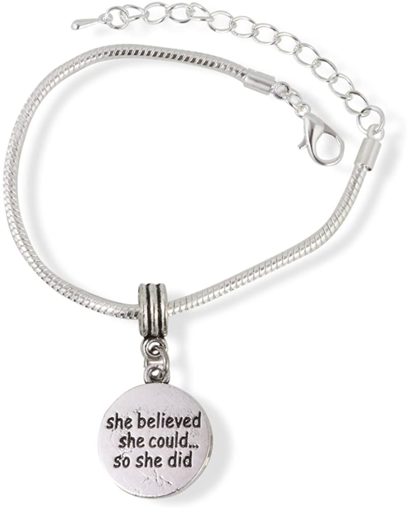She Believed She Could So She Did Snake Chain Charm Bracelet