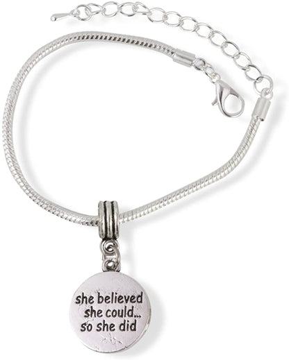 She Believed She Could So She Did Snake Chain Charm Bracelet