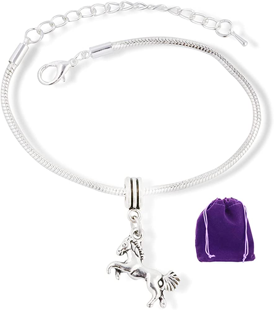 Emerald Park Jewelry Horse on Hind Legs with Bushy Tail Snake Chain Charm Bracelet