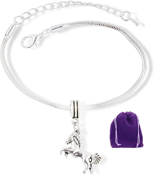 Emerald Park Jewelry Horse on Hind Legs with Bushy Tail Snake Chain Charm Bracelet