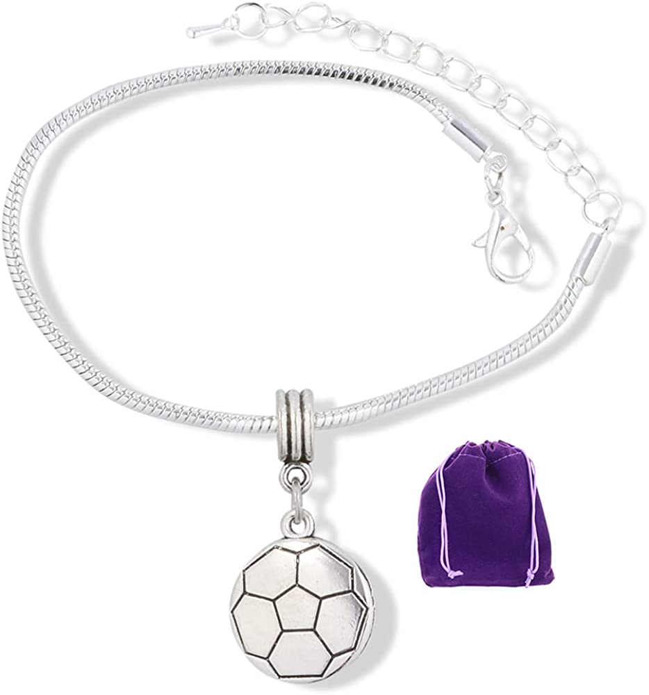 Soccer Football Sports Ball Snake Chain Charm Bracelet