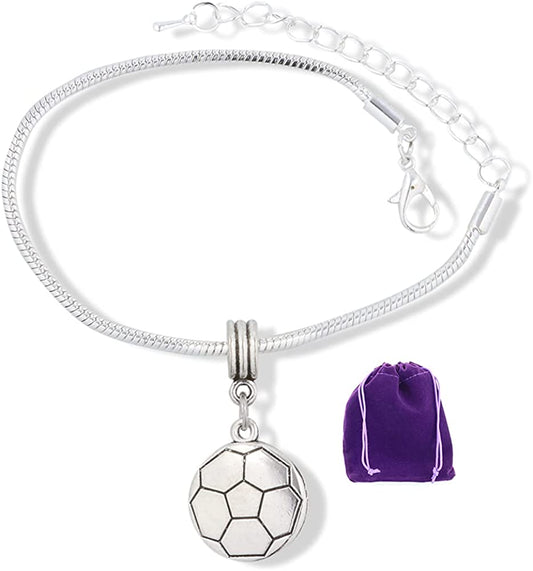 Soccer Football Sports Ball Snake Chain Charm Bracelet
