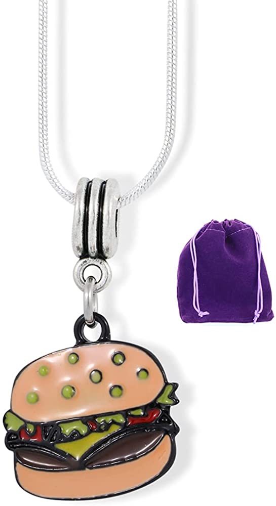 Hamburger Charm Necklace with Stainless Steel Snake Chain