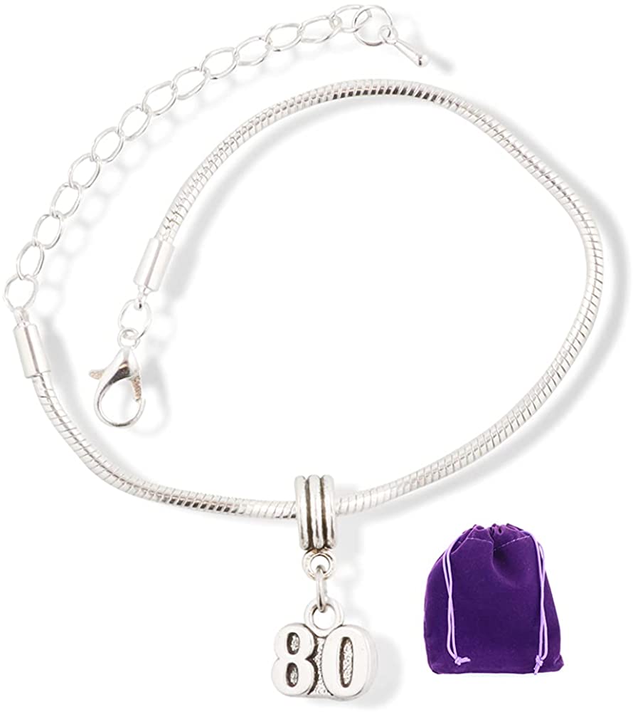 Number Eighty 80 Snake Chain Charm Bracelet