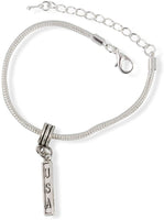 USA on rectangle Snake Chain Charm Bracelet
