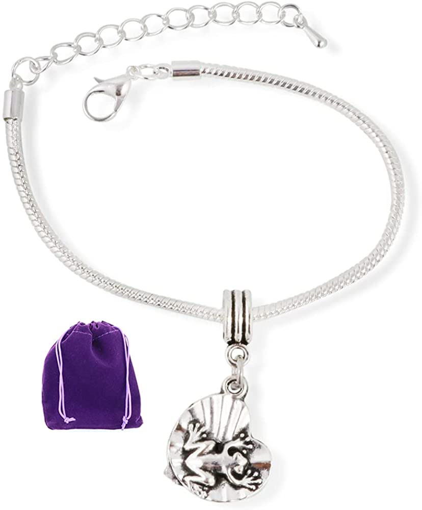 Frog on a Lily Pad Snake Chain Charm Bracelet