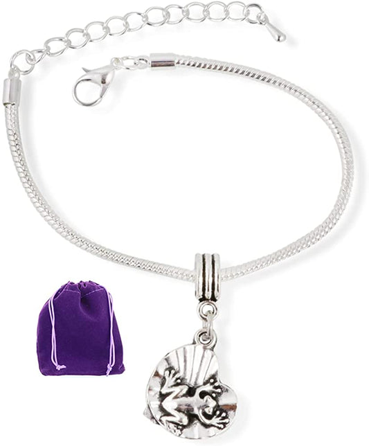 Frog on a Lily Pad Snake Chain Charm Bracelet