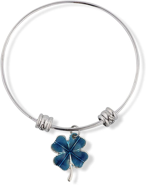 Four Leaf Clover Blue Tint Fancy Charm Bangle